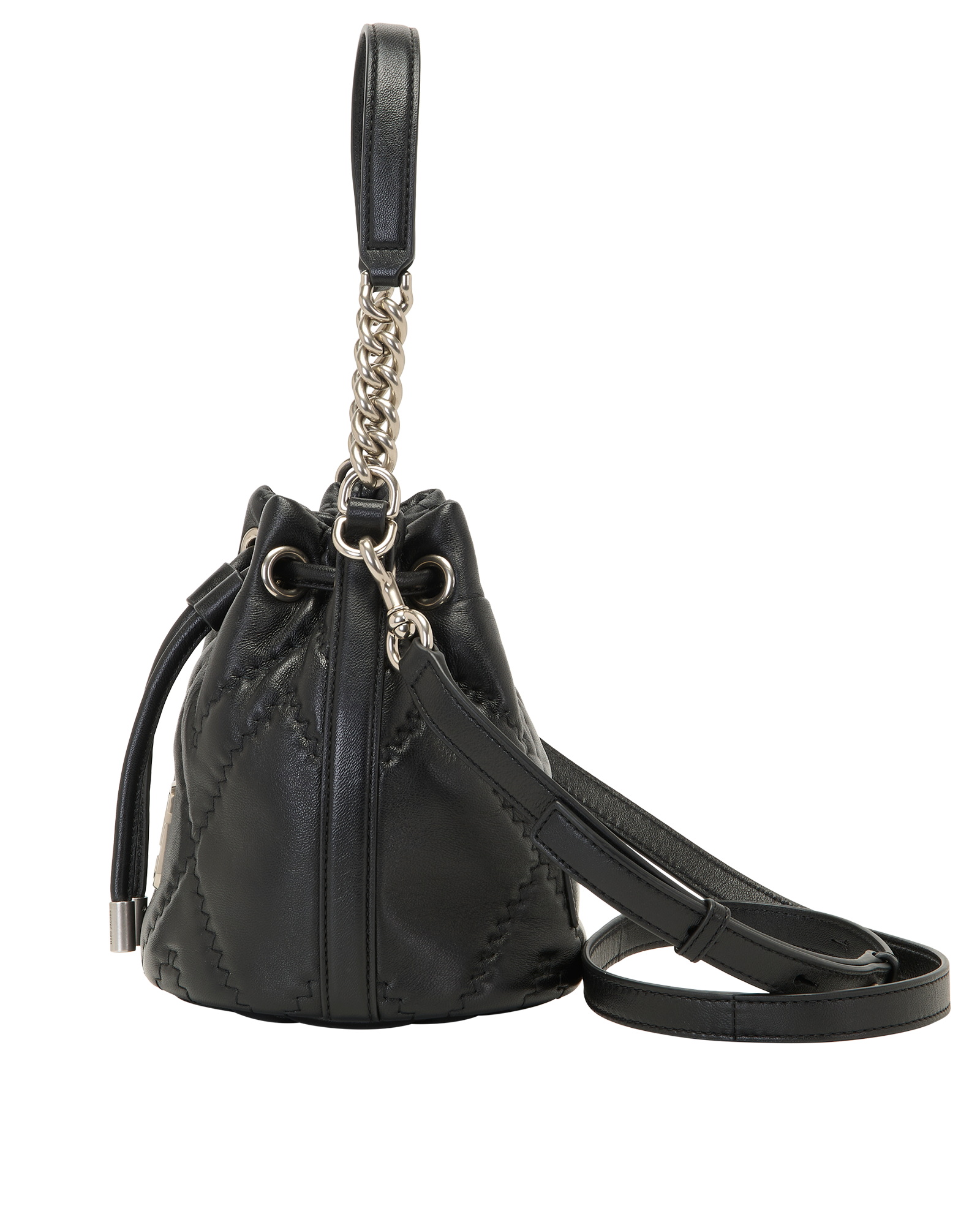 Quilted The Bucket Bag, &pound;150, Handbags, Black, Leather, Bottom view